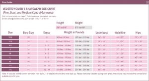 Vedette Measurement Chart